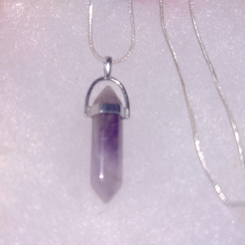 Boho hippie Amethyst Sterling Silver 16” Necklace